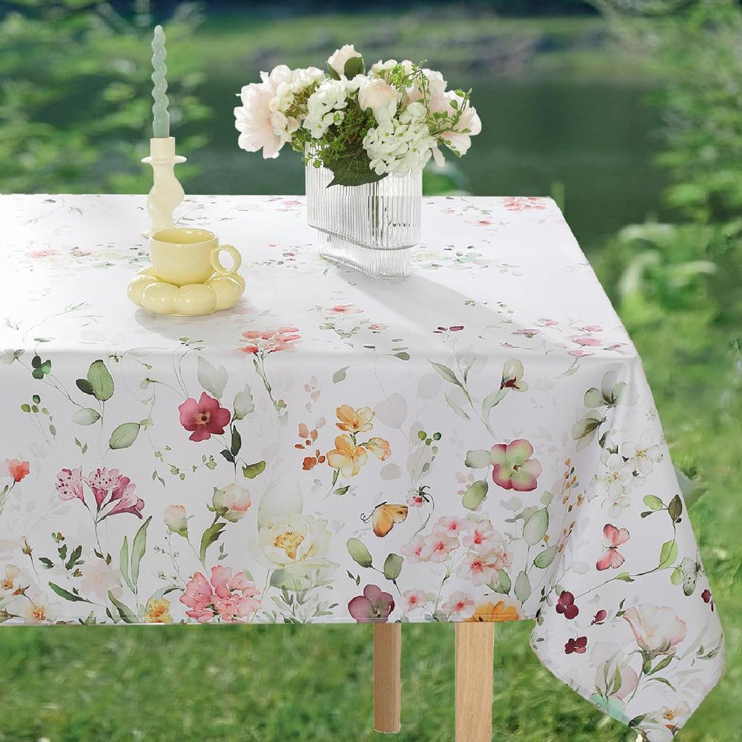 MATIRUG Spring Wildflower Tablecloth Rectangle Table 60x84 Inch,Washable Summer Floral Fabric Tablecloth, Waterproof Runner Style Table Cloths for Party Picnic Dinner Outdoor