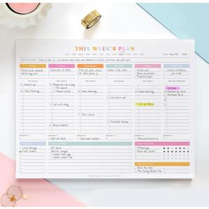ThreeKin Weekly Planner - Premium 52-Sheet Tear-Off Notepad, 8.5 x 11 inches, Clean Colorful Design, Perfect for Work, School, Projects, and Entrepreneurs, Female & USA Owned Business