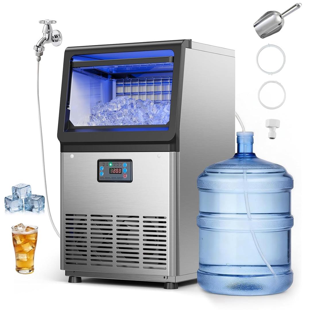 VEVOR Commercial Ice Maker Machine, 90 lbs/24h with 13 lbs Storage Capacity, Dual Water Inlet Countertop/Freestanding/Under Counter, Stainless Steel Ice Maker with LED Display, for Home Bar
