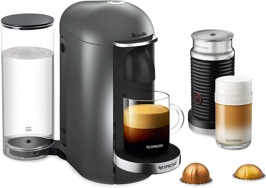 Nespresso Vertuo Plus Deluxe Coffee and Espresso Maker by Breville, Titan with Aeroccino Milk Frother