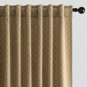MIULEE Decorative Back Tab Linen Curtains with Geometric Pattern for Living Room Bedroom Farmhouse Rustic Thick Woven Textured Patterned Mudcloth Drapes 84 Inches Long 2 Panels Set, Khaki