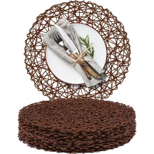 AHHFSMEI Paper Braided Round Placemats Set of 12 Natural Non-Slip Heat Resistant Table Mats for Dining Tables Woven Indoor & Outdoor Place mats(Coffee,12), 13 inches
