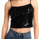 Sequin Cami Top Square Neck Sparkly Tank Top Sleeveless Party Camisole Shirts (XS)