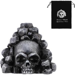 Aztec Death Whistle with Drawstring Pouch, Skull 125 Decibels+ Loudest Mexican Scream Aztec War Whistle Authentic Human Sounding Screams Halloween Gag Gifts Collectible(Black)