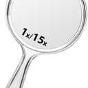 Macaki Hand Mirror, Double-Sided 1X/15X Magnifying Mirror with Handle, Acrylic, 10.5" L x 5.7" W, Clear, Pack of 1