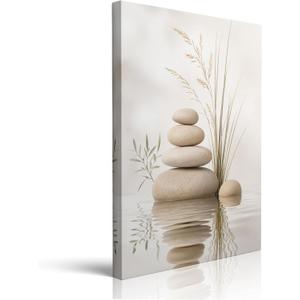 White Zen Stones framed canvas wall art Spa Bathroom Wall Decor 16x24inches