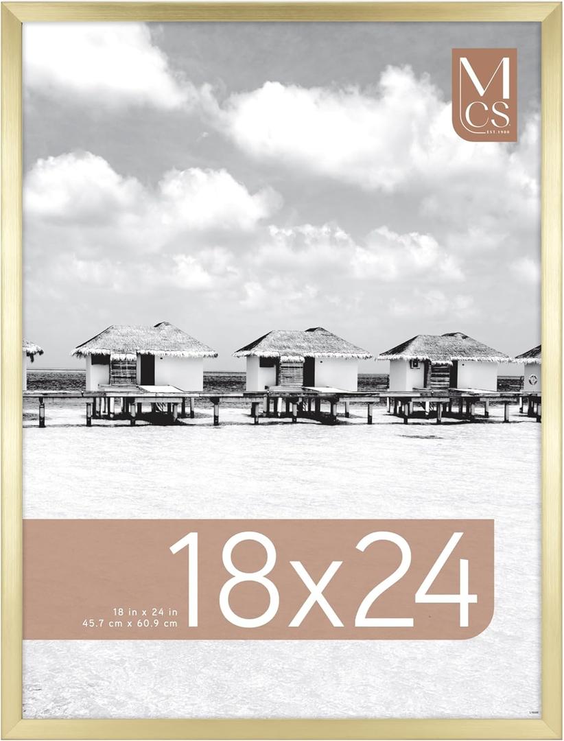 MCS Foundation 18x24 Poster Frame Traditional Brass, Vertical & Horizontal Wall Hanging Large Picture Frame for Photos, Posters & Art Prints (1-Pack)