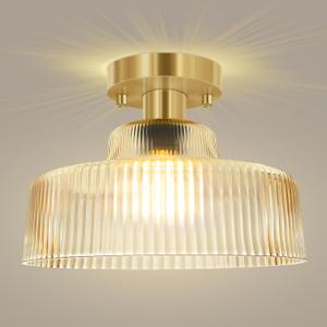 BoostArea Industrial Semi Flush Mount Ceiling Light,Vintage Hanging Ceiling Lamp with Glass Shade, Farmhouse Light Fixture for Porch Hallway Corridor Kitchen Bathroom Bedroom, Bulb Not Included
