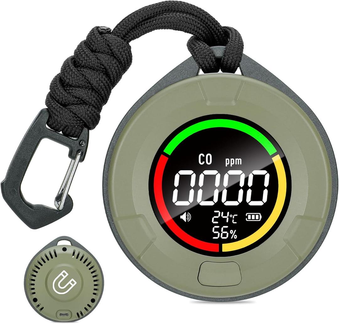 Portable Carbon Monoxide Detectors for Travel, Mini 3-in-1 Carbon Monoxide Monitor with Magnetic Suction, RV CO Detector Alarm Temp/Humidity Sensor, Rechargeable CO Monitor 120HR Standby