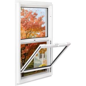 Vinyl Single Hung Sliding Window, 24" x 36" Household Window with Double-Pane Insulated Tempered Glass, White Energy-Efficient Soundproof Window for House, Mobile Home