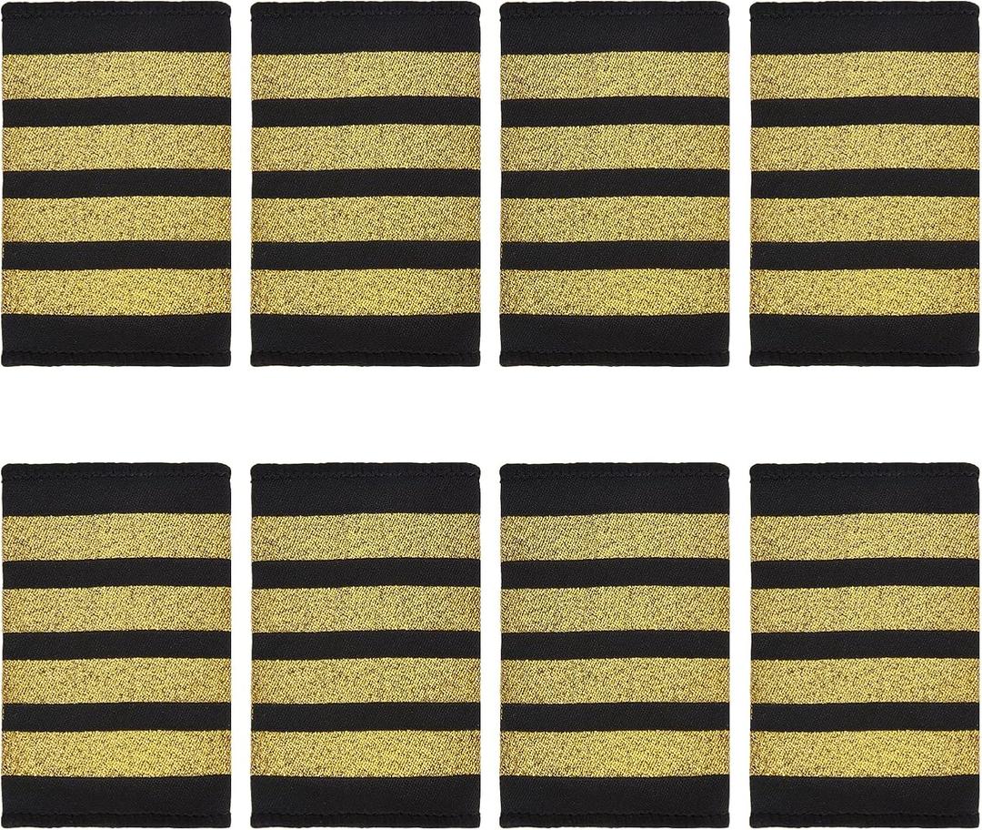 WEBEEDY 4 Pairs Professional Pilot Uniform Epaulets Airlines Pilot Epaulets Aviators Epaulets with Gold Nylon Stripes Four Bars Shoulder Board Captain Insignia Sliders Halloween Christmas Cosplay Gift
