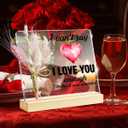 I Love You Gifts for Her, Gift for Wife Girlfriend Romantic Anniversary Wedding Valentines Day, Love Gifts for Her Keepsake, I Love You Acrylic Sign With Pink Dried Flower Bouquet, Miss You Gifts