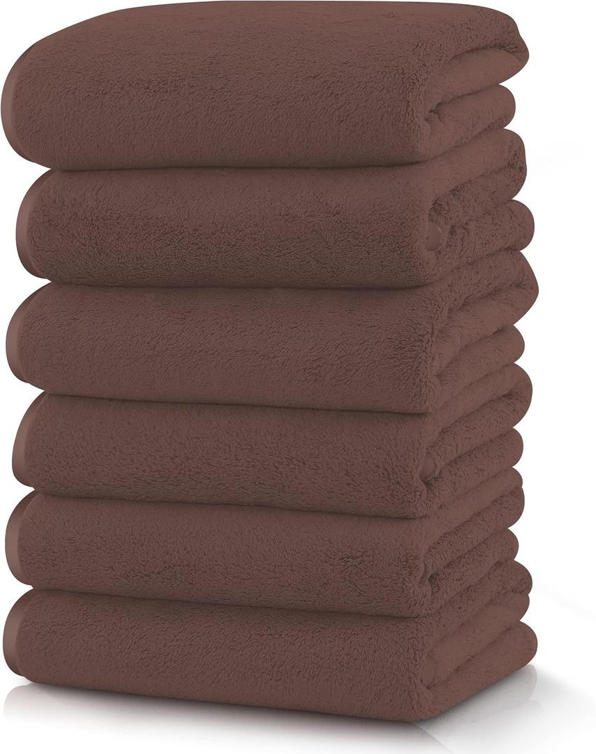 TENSTARS Silk Hemming Hand Towels for Bathroom - Quick Drying - Ultra Soft Microfiber Absorbent Towel for Bath Fitness, Gym, Shower, Hotel, and Spa - 16x28 Inch | Set of 6, Wood Brown