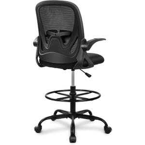 Primy Drafting Chair Tall Office Chair with Flip-up Armrests Executive Ergonomic Computer Standing Desk Chair with Lumbar Support and Adjustable Footrest Ring (Black) (934-Z)