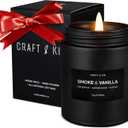 Craft & Kin Premium Smoke & Vanilla Candle | Black Christmas Scented Candles for Men | Long Lasting with 45 Hour Burn Time, 7.6oz | Soy Holiday Candle | Aromatherapy at Home | Gifts for Men