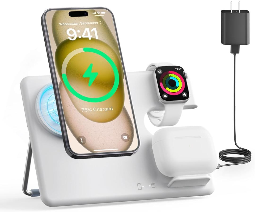 Wireless Charger Station for Apple: MGG 3 in 1 Magnetic Charging Stand Foldable for iPhone 15 14 13 12 Pro Max Plus - Apple Watch 9 8 7 6 5 4 SE - AirPods Pro 2/3