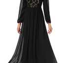 Women's Sequin Evening Dresses Long Sleeves Crewneck Floor Length Chiffon Formal Ball Gowns Dress (Medium, Black)