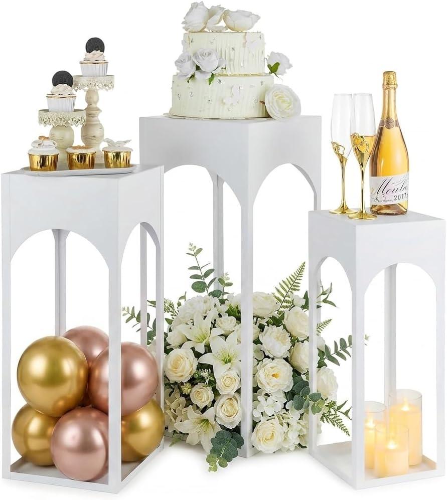 NUPTIO White Pedestal Stand for Party, Heavy Duty, 29.5"/25.6"/21.7" Tall