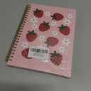 Rusenbao Coquette Pink Bow Strawberry Notebook Journal, Cute Notebook for School Teen Girls, Inspirational Strawberry Gifts for Women, Preppy School Supplies, Spiral Notebook 5.5 x 8.3