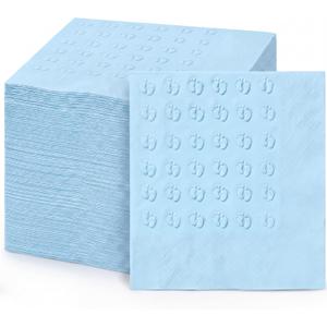 Resurhang 100 Pack Baby Shower Napkins for Boy 5" x 5" Embossed Footprints 2-ply Blue Disposable Paper Cocktail Napkin for Baby Shower Gender Reveal Party Pregnancy Announcement Beverage Table Decor