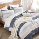 Litanika Comforter Set Queen Size Blue Yellow - 3 Pieces Lightweight Blue Yellow White Colorblock Stripe Fluffy Bedding Comforter Sets, All Season Bed Set
