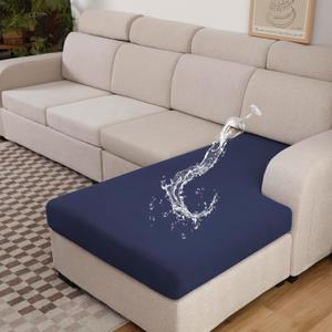 100% Waterproof Couch Cushion Covers, Replacement Sofa Cushion Covers, Stretch Individual Sofa Seat Cushion Slipcovers Furniture Protector for Kids Pets, Navy, One Size - Chaise Cover
