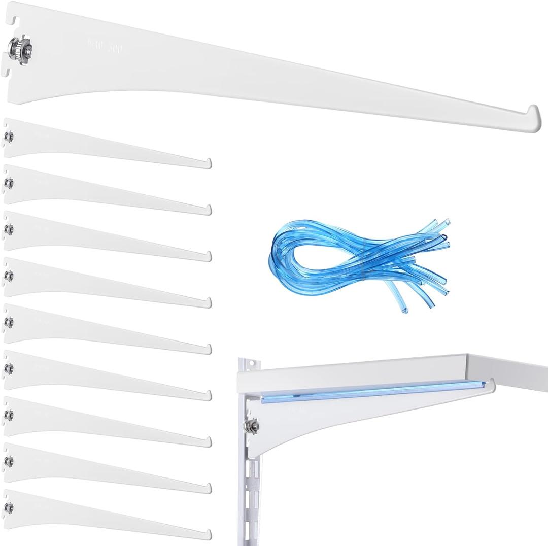 Gisafai 10 Pack Shelf Bracket Adjustable Shelving Brackets Single Track Twin Track System Metal Stand for Shelving Shelf Standard Stand for Stores Closet Kitchen(White,16 Inch)