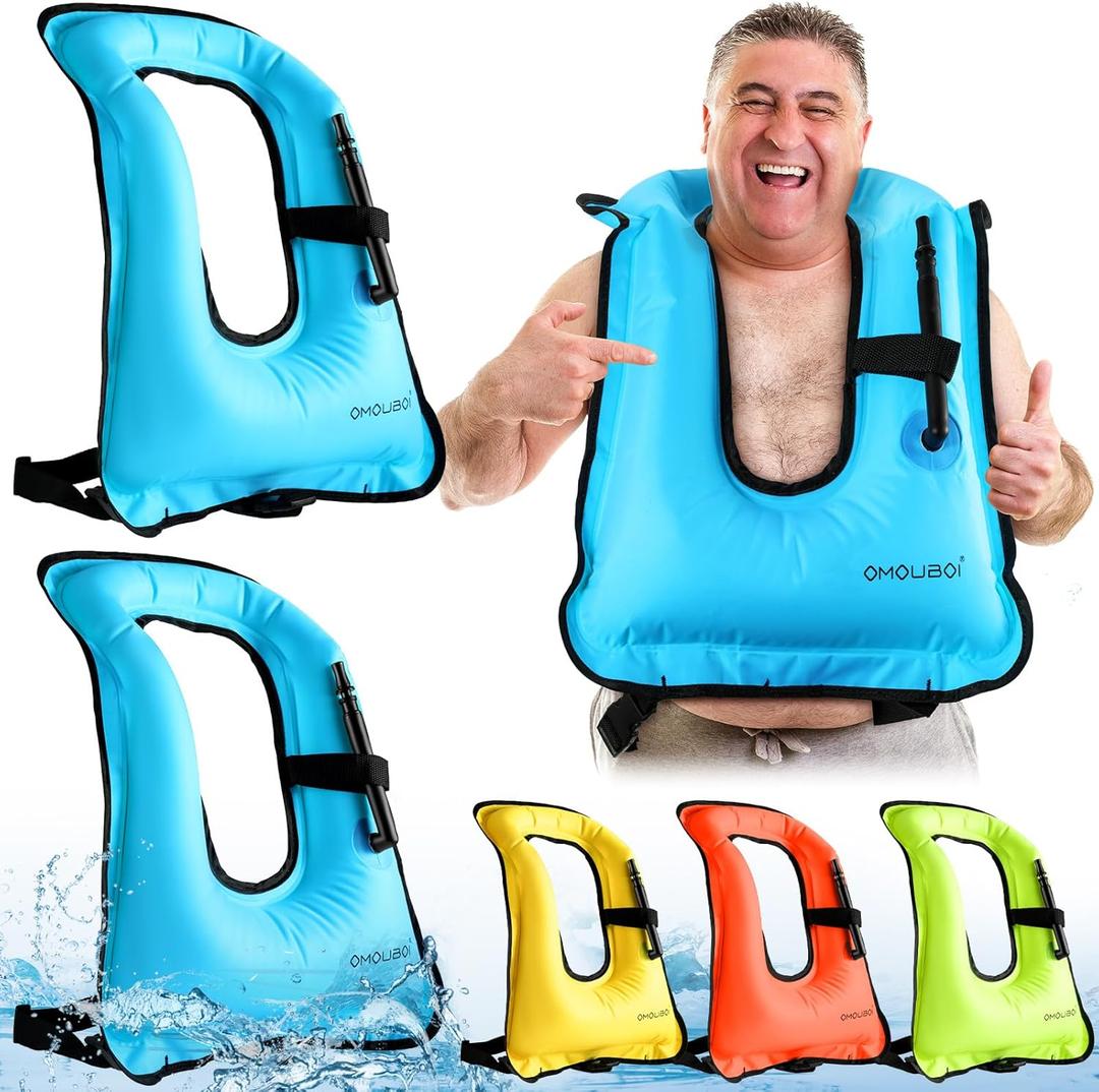 Meooeck 2 Pcs Snorkeling Vest for Adults Safety Inflatable Snorkel Vest for Swim Kayaking Swimming Diving Surfing, Load up to 220 Ibs (Large-X Large, Blue)