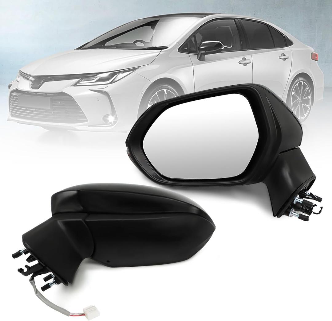 Left Driver Side Mirror Assembly Compatible with Corolla 2020-2022 Non-Heated Power Glass Manual Folding Black Replaces TO1320391 8794012F80PFM (3Pins)