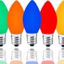 25 Pack C7 Multicolor LED Replaceable Bulbs  Dimmable Multicolor LED Christmas Lights Bulbs, 0.72W Indoor Outdoor Bulbs, Night Light, C7/E12, IP:65 (Smooth)