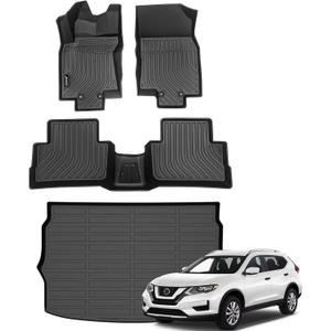 Jenofa-Car Floor Mats & Upper Cargo Liner for 2017-2022 Nissan Rogue Sport (Cargo Tray Highest Position) Custom All Weather Floor Mats Waterproof Durable Liners for Rogue Sport Accessories Black