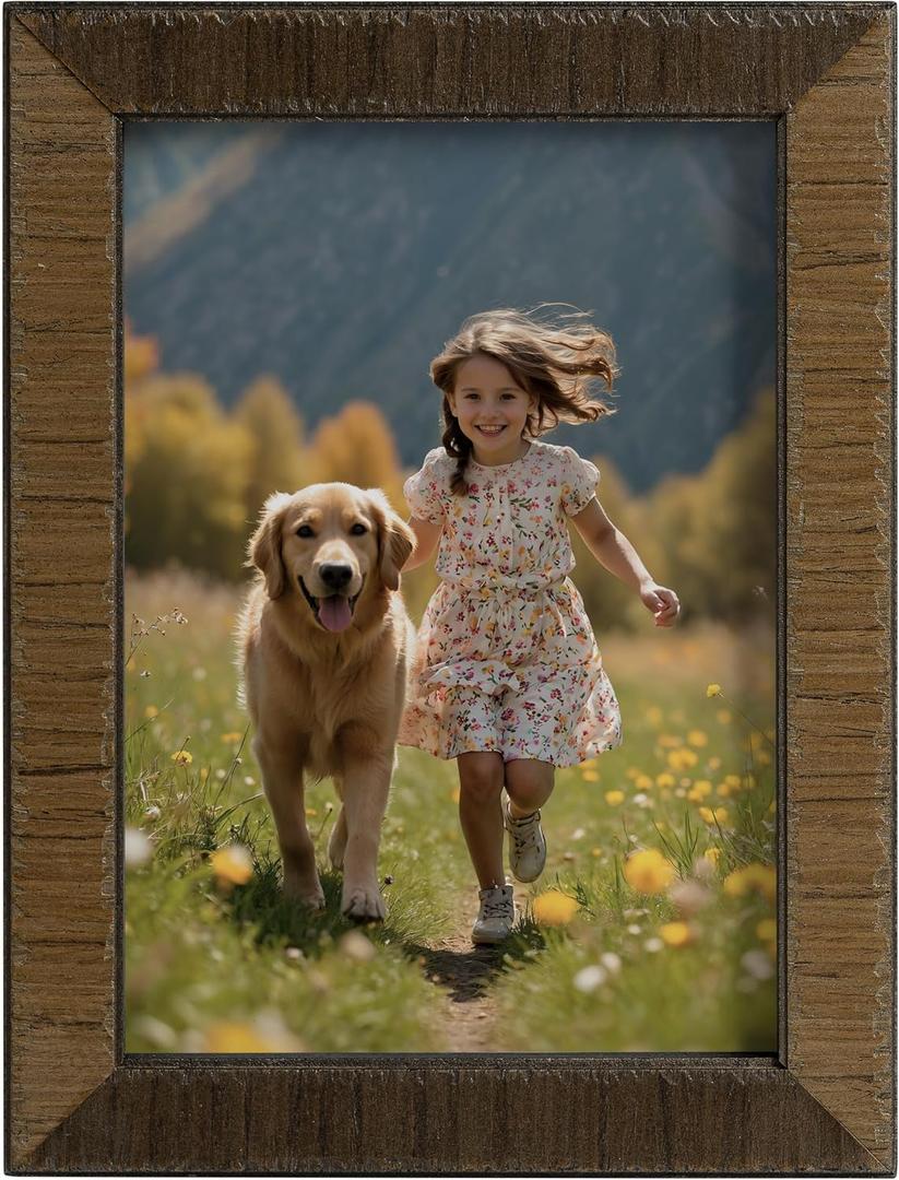 SUMGAR 5x7 Wooden Picture Frame Natural Rustic 5 x 7 Picture Frames Solid Wood Photo Frame Wall Living Room Decor Tabletop and Wall Hanging Gift for Family Grandma Mom Wood Grain Design