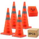HiGiant 8 Pack 28" Collapsible Traffic Cones, Orange Cones | Folds Compactly; Quick Setup for Temporary Use; Reflective Strips Aid Visibility; Suits Driveways, RV Trips and Short Events.
