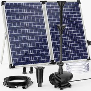 POPOSOAP 70W Solar Pond Pump,Solar Fountain Pump 580GPH Adjustable Flow, Outdoor Solar Water Pump with 17Ft+10Ft Cord & 6.6Ft PVC Tubing for Ponds, Fountain Waterfall-P170H