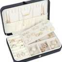 Hatori Travel Jewelry Case for Women, Portable PU Leather Travel Jewelry Organizer Box for Necklace Earrings Ring Bracelet, Small Jewelry Box Gifts for Teen, Girls, Moms and Daughters, Black.