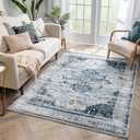 7x9 Area Rug for Living Room Non Slip Low Pile,Washable 9 x 7 Bohemian Area Rugs for Bedroom Indoor,7 Foot by 9 Foot Boho Ancient Gray Blue Mix Dining Room Carpet Modern,7'Ft x 9'Ft Office Desk Mat