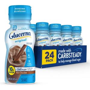 Glucerna Original Diabetes Care Shake, Rich Chocolate, Diabetic Meal Replacement to Support Blood Sugar Management, 10g Protein, 180 Calories, Ready to Drink, 8-fl-oz Bottle, Pack of 24, August 1,2026