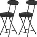 Cushioned Padded Folding Stools, Folding Bar Stool with Backrest, 220lb Capacity, 19 Inch Collapsible Round Portable Foldable Chair for Outdoor Indoor Kitchen Camping Fishing (Black, 2 Pack)
