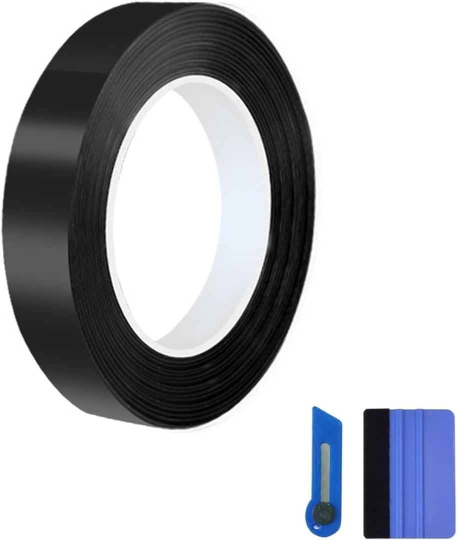 Gloss Black Vinyl Wrap Tape Roll, Self-Adhesive Black Out Chrome Delete Tape with Tool Kit Air Release Adhesive Detailing Wrap DIY Car Door Sill Window Trim Edge Guard Protective(3cm x 30feet)