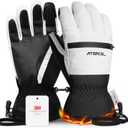 ATERCEL Waterproof Ski Gloves, Warm 3M Thinsulate Gloves, Touchscreen, for Men Women in Skiing, Snowboarding, Hiking (Small, White)