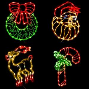 Lighted Christmas Decorations for Windows, Pack of 4 Plug-in Christmas Wreath Reindeer Santa Claus and Candy Cane Window Silhouette for Holiday New Year Winter Indoor Hanging Lights Decor