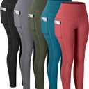 CHRLEISURE Leggings with Pockets for Women, High Waisted Tummy Control Workout Yoga Pants (X-Large, 5 Packs - Black/Grey/Peacock Blue/Raspberry Red/Army Green)