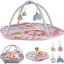 Henry & Colin Baby Activity Play Gym Mat with Hanging Toys, Soft Padded Mat, Sensory Development Play Area for Newborns and Infants, Convertible Play Center for Tummy Time and Fun Learning (Pink)