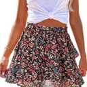 Womens Flowy Shorts Floral Boho Casual Ruffle Skorts High Waist Summer Tennis Running Mini Skirts Chiffon Shorts (Large)