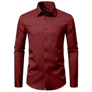 ONKEEP Mens Dress Shirts Stretch Long Sleeve Solid Button Down Shirts Casual Business Regular Fit Shirts with Pocket Red Small Size XS
