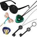 Halloween Movie Themed Accessories Includes Key Pendant Necklace Seeing Stone Necklace Button Glasses Dragonfly Hair Clips Character Brooch Halloween Parties Props Cosplay Costume for Women Men