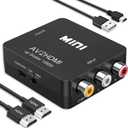RCA to HDMI Converter, 1080P Mini RCA Composite CVBS AV to HDMI Video Audio Converter Adapter, Supports PAL/NTSC for N64 Wii PS2 PS3 Xbox VHS VCR Camera DVD - with HDMI Cable