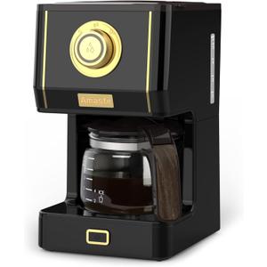 Amaste Coffee Maker, 25 Oz Drip Retro Style Coffee Machine with Glass Coffee Pot with Reusable Coffee Filter & Three Brewing Modes, Warming Plate, CM 1003AE-Black