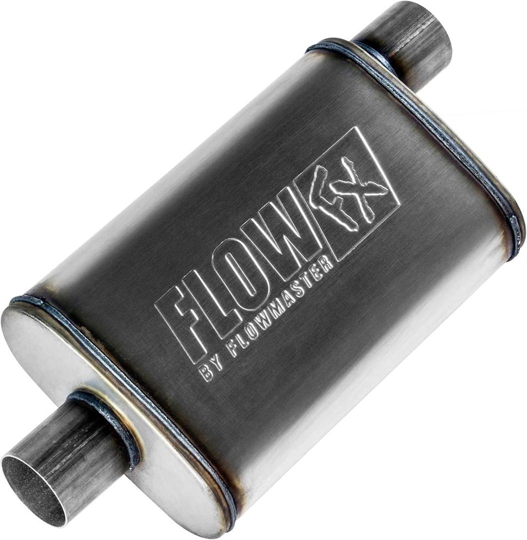 Flowmaster Flow FX Chambered Muffler  2.50 Offset In / 2.50 Center Out  Moderate Sound  Stainless Steel  Affordable Performance for Modern Trucks, Muscle Cars & Daily Drivers (71226)