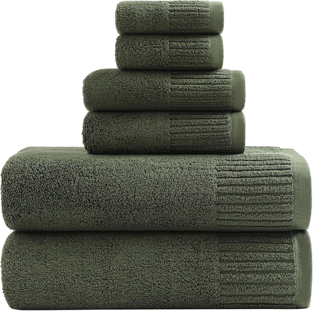 YTYC 27.5x55 Inches Luxury Bath Towels Set of 6 Large, 100 Percent Cotton 650GSM Super Absorbent Soft Shower Towels for Bathroom (Olive Green, 6PCS)